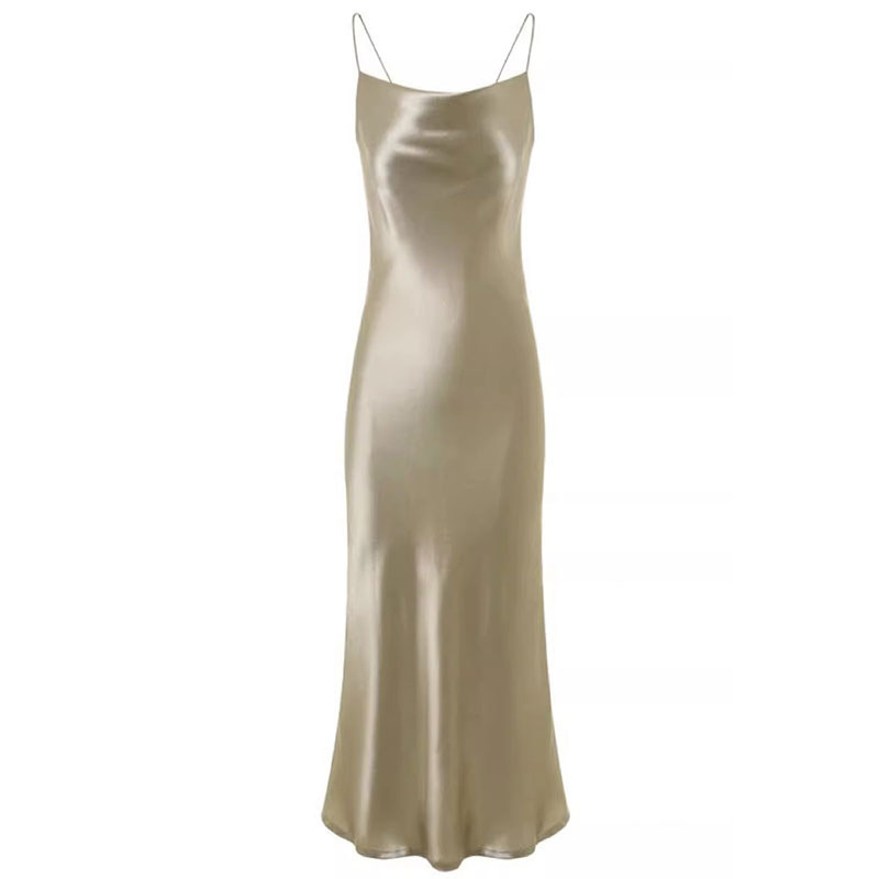 High-grade Acetic Acid Satin Sling dress Women's Summer Dummy Waist Base Hip Dress Socialite Fishtail Long Dress