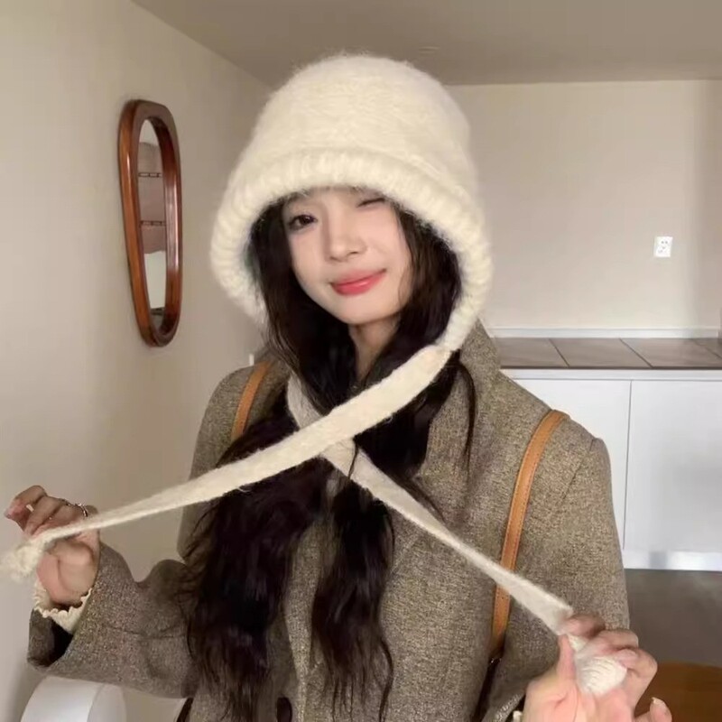 帽子女冬季针织护耳帽加绒毛绒加厚保暖防风复古时尚防寒雷锋帽子|undefined