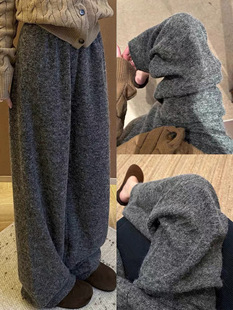 Woolen demi-season leggings, warm trousers, loose straight fit