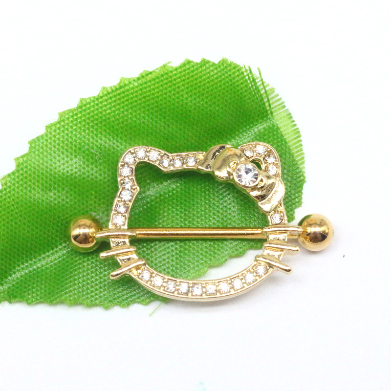Gaibei europeo y americano transfronterizo gato cabeza pezón anillo pecho decoración pecho uñas gatito pezón uñas cuerpo piercing joyería fabricante en stock