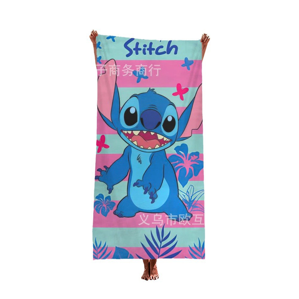 TEMU nueva toalla de playa estampada Stitch de gran tamaño toalla de baño para niños toalla de baño toalla de microfibra