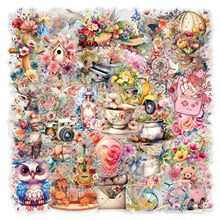 57张新款锦上添花贴纸包防水透明PET手账花朵素材装饰吉他贴画
