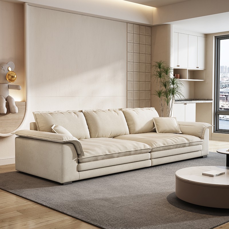 Fábrica gran velero sala de estar sofá súper profundo sentado amplia fila recta estilo crema minimalista italiano gato cero tecnología paño rojo neto