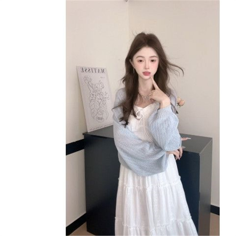 法式温柔风白色吊带裙女2025春季新款V领开衫连衣裙两件套装|undefined