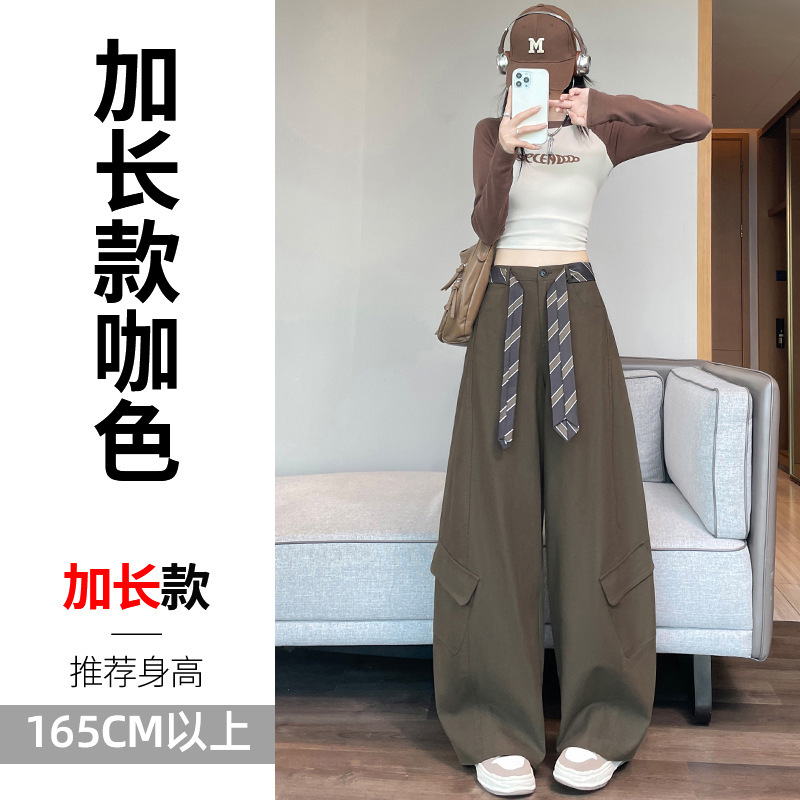 咖色美拉德老钱风弯刀西装裤女秋冬天丝棉阔腿裤流行松弛感工装裤|undefined