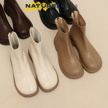 自然卷彈力裸靴2023年新款韓版瘦瘦靴單靴馬丁靴春秋平底短靴子女