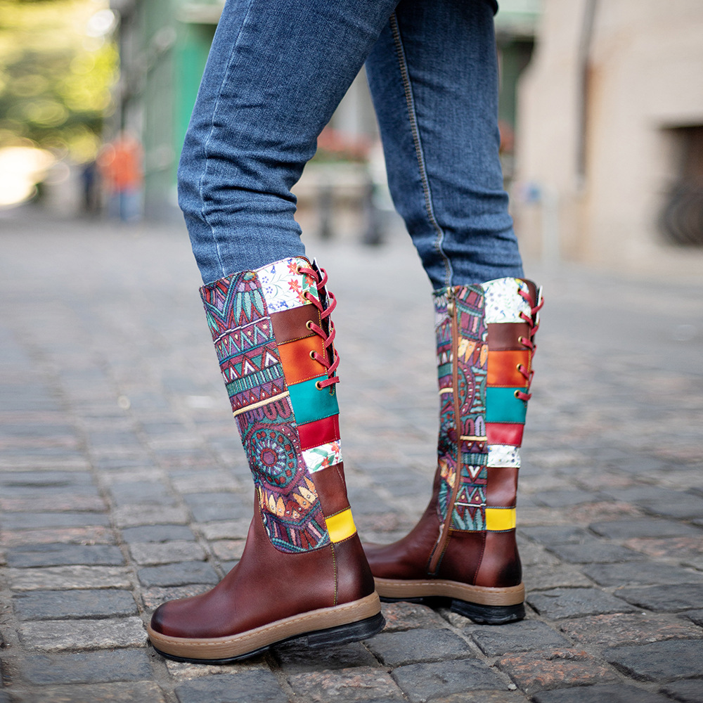 Esporta stivali lunghi invernali caldi regolabili in stile bohémien alla moda da donna_voghion.com
