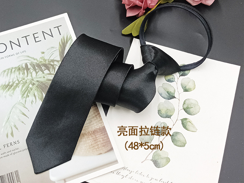 En stock color sólido negro cremallera lazo de los hombres y las mujeres perezoso moda casual mate brillante camisa decorativa mano golpeando