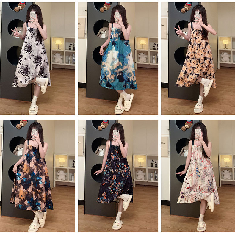 Fabricante de verano 2025 pijama de cabina pijama de niñas fresco uniforme de estudiantes vestido largo un cuello de ropa de casa