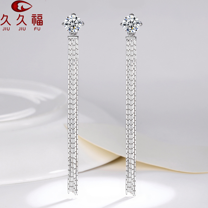 925银莫桑石耳钉 长款镶钻流苏耳钉韩国网红个性百搭耳饰厂家批发