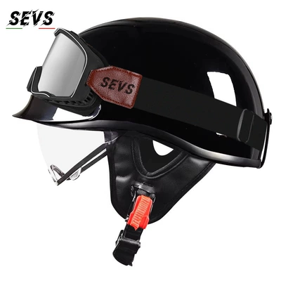 Motosiklet kaskı (dəbilqə) — Japanese-style scoop helmet - glossy-black-transparentlarge-frame-goggles-m