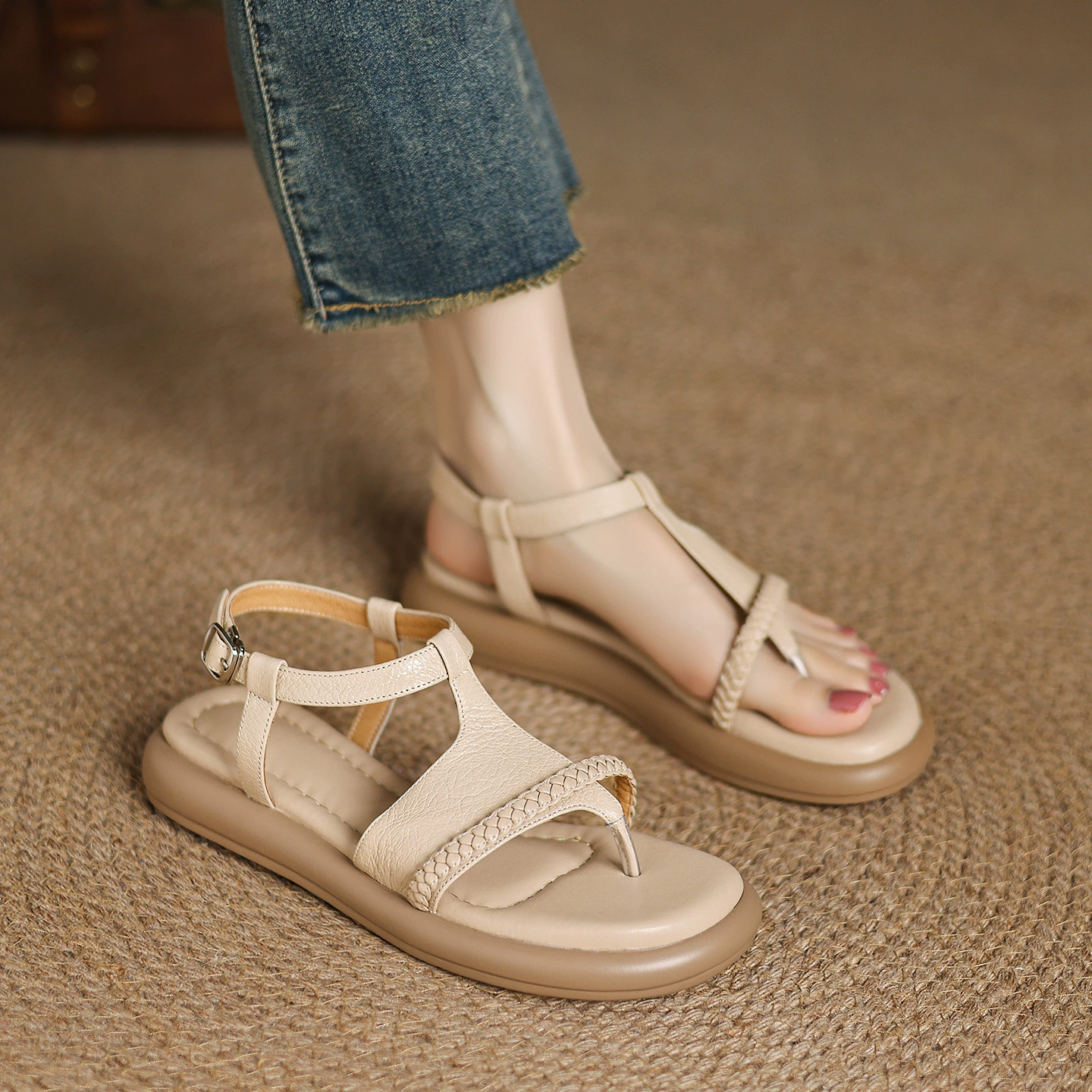 Summer sandals platform, beach beach footwear, french style, soft sole