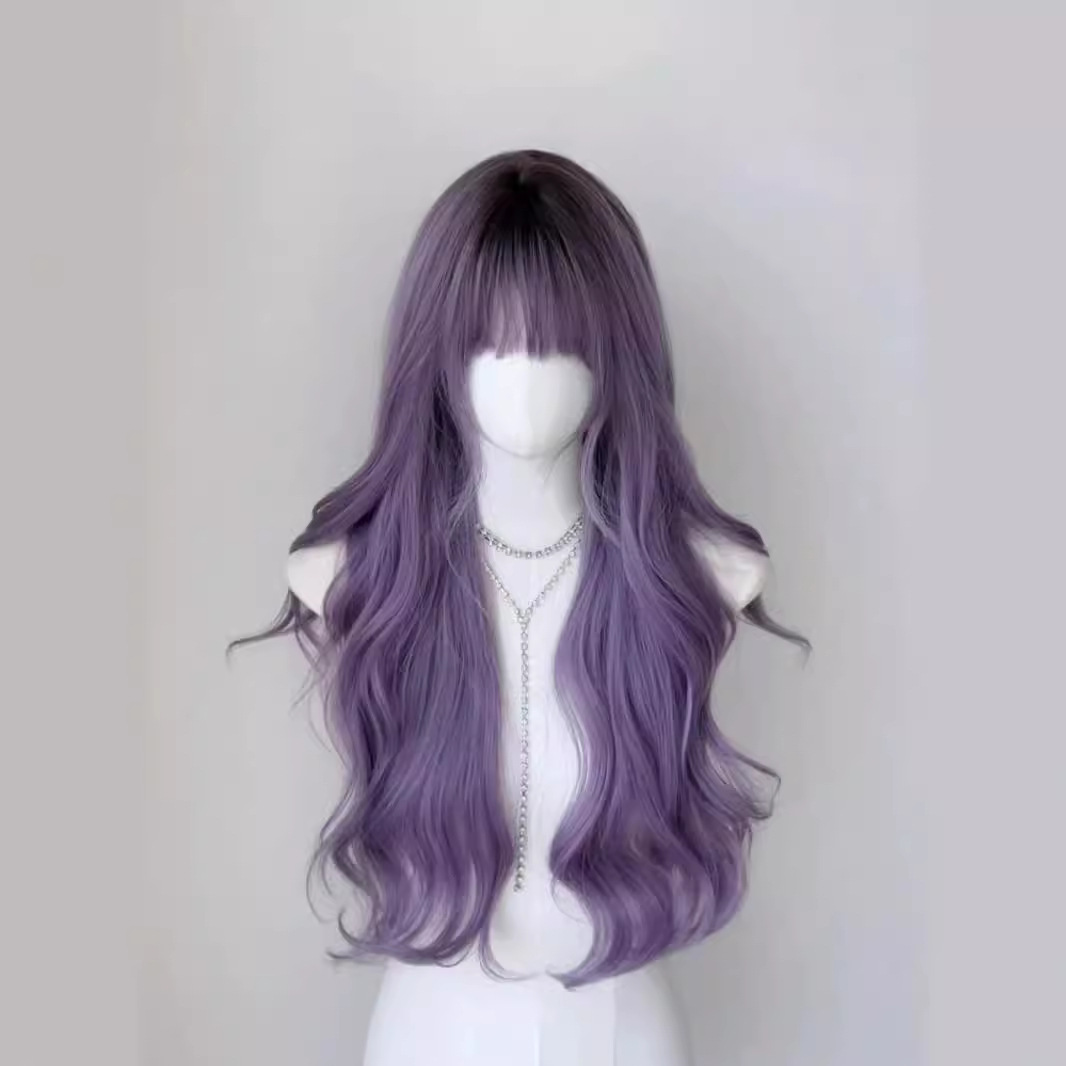 פאת Koni [Wisteria] פאת קוספליי עם ראש מלא סגול ארוך גלי
