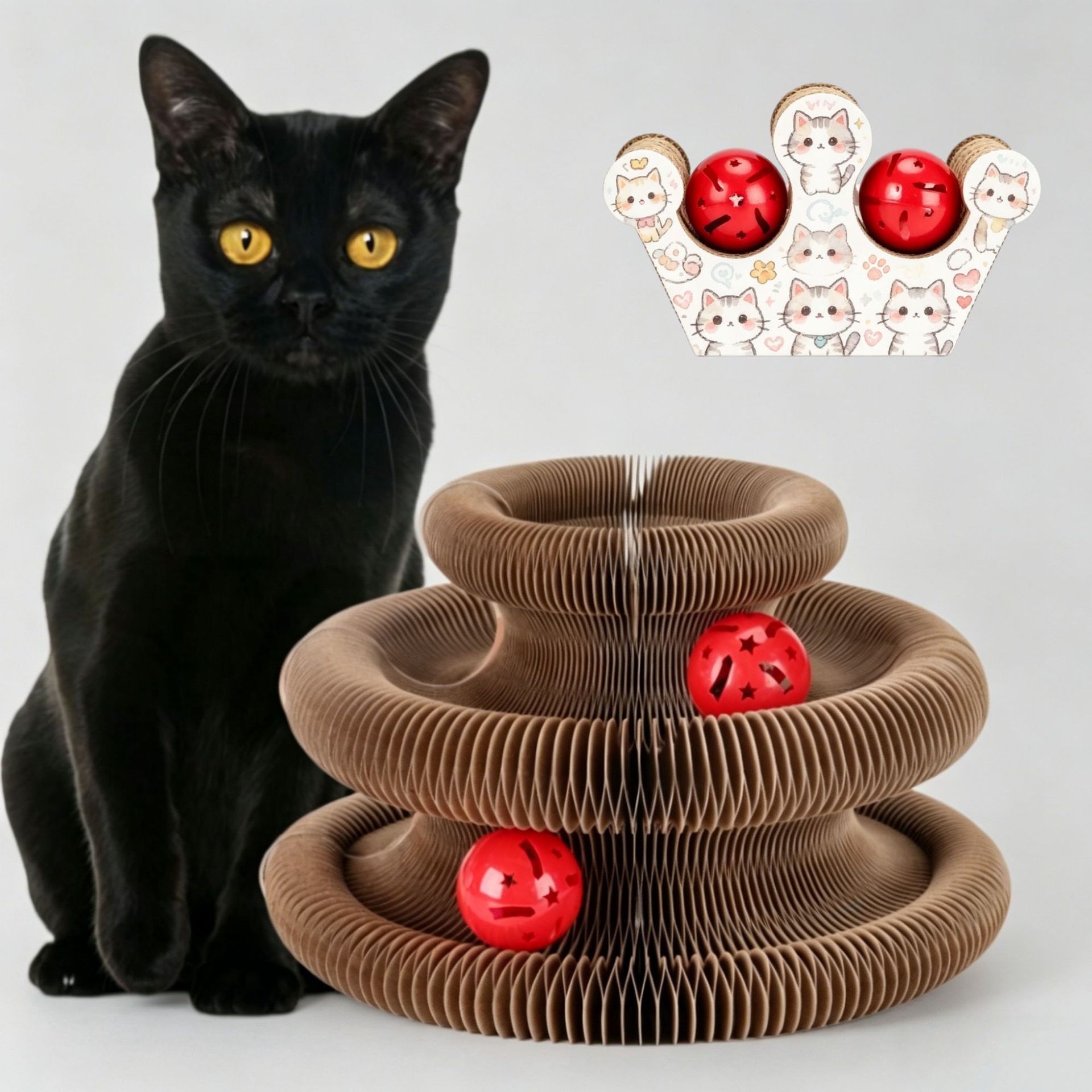 Órgano mágico para gatos agarrar tablero juguete para gatos auto-hi alivio de aburrimiento con campana papel corrugado resistente al agarramiento plegable juguete para gatos