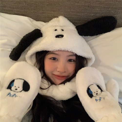 Korean ins style cute puppy ear protection hat Lei Feng hat autumn and winter students versatile warm plush hat