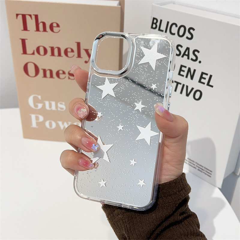 White Star Suitable for Apple 14 Mirror iPhone 13 15 Promaxt Transparent Anti Drop Phone Case_voghion.com
