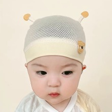 婴儿帽子夏季薄款单层小熊棉布胎帽小月龄宝宝新生儿夏季胎帽
