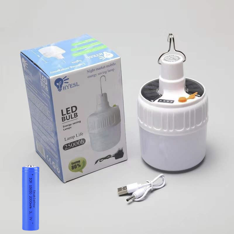 Pequeña venta al por mayor] Bombilla LED de carga solar de doble propósito camping luz puesto luz mercado nocturno puesto de luz bombilla