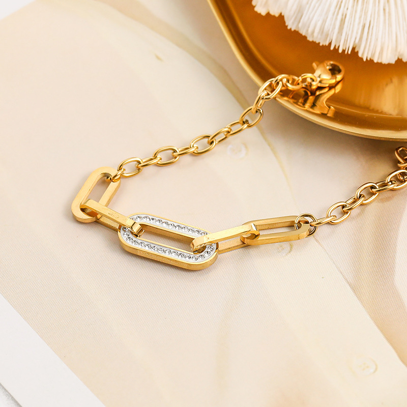 Estilo coreano transfronterizo ins estilo geométrico en forma de O de diamante completo de acero inoxidable tobillera de acero de titanio moda simple moda joyería sexy