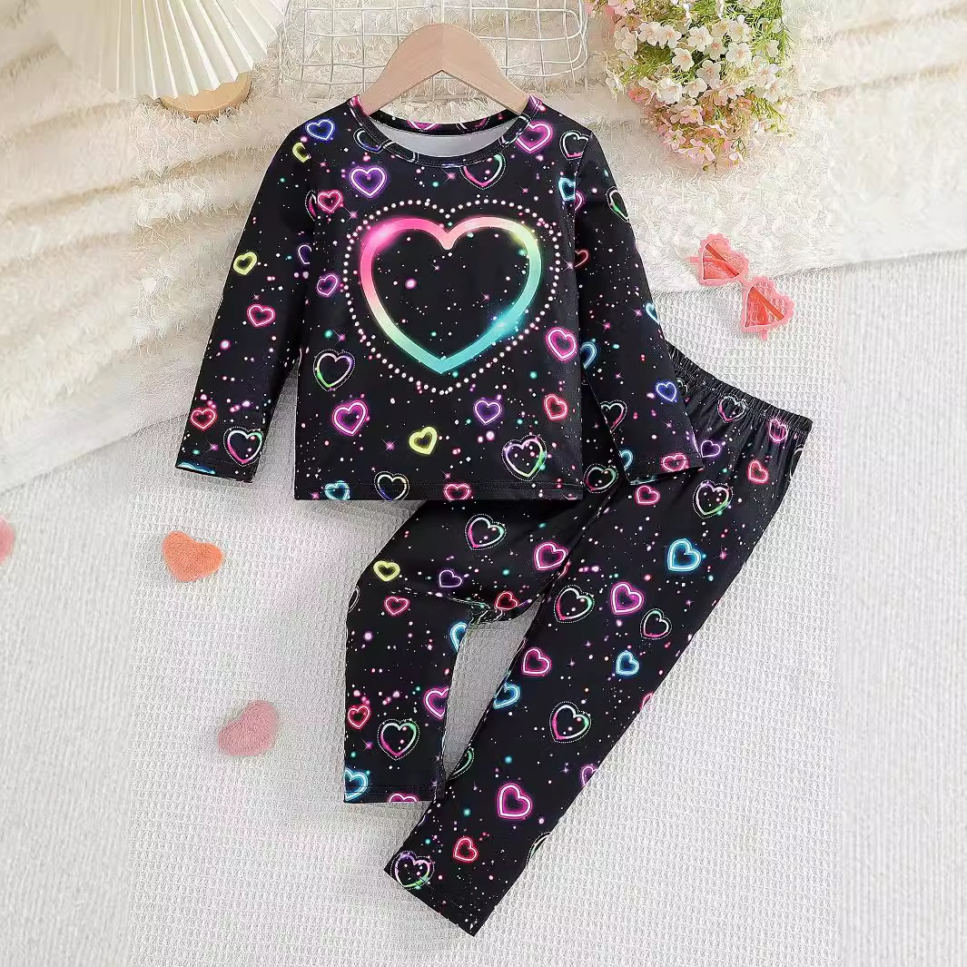 Spring and autumn night light simulation girls' long sleeved pants new children's home clothes two-piece set_voghion.com