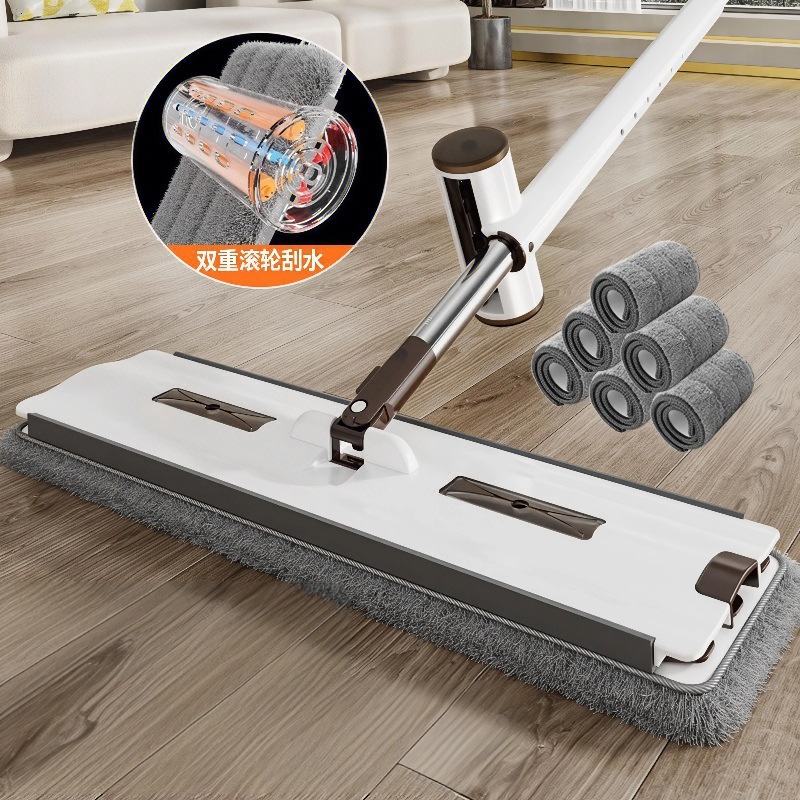 2024 nuevo trapeador doméstico un trapeador limpio sin lavado a mano plano perezoso tela de muelle absorción de agua seca y húmeda de doble uso trapeador artefacto