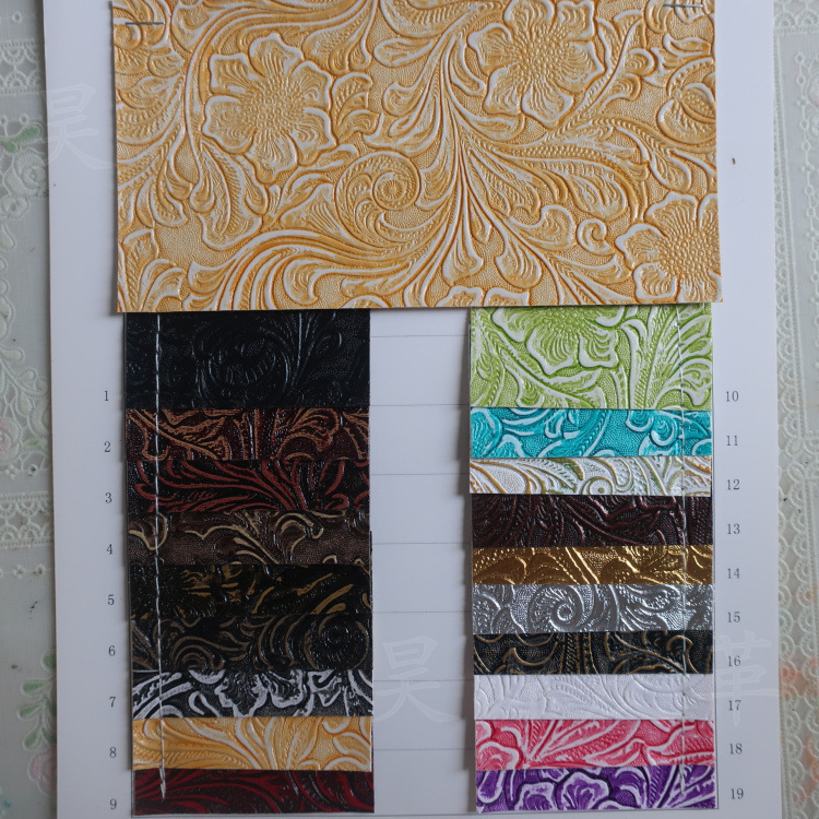 201复古罗马花朵纹皮革相册菜谱封面收纳皮具装饰人造仿皮面料