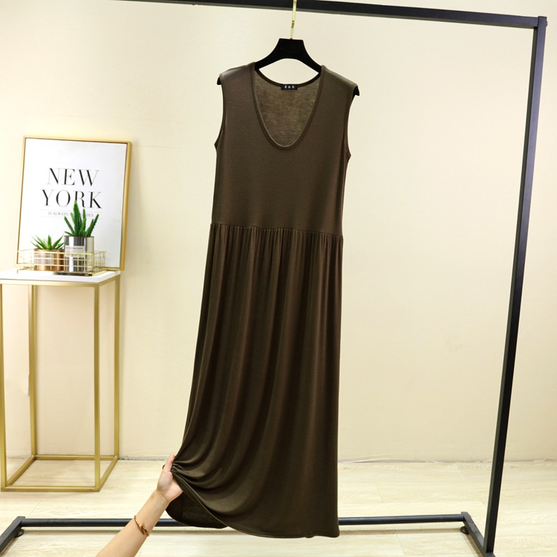 Summer New Fashion V-neck dress Women Thin Modal plus size Casual Beach Dress All-match Vic Dress