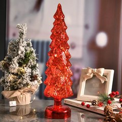 ガラスのクリスマスツリーのクリスマスの置物のデスクトップの装飾の発光の小さい夜の明かりの越境の家の配置の道具のクリスマスの贈り物