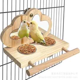 跨境鹦鹉鸟用品 食杯镜子站架组合 鸟镜子鸟笼配件玩具用品 批发