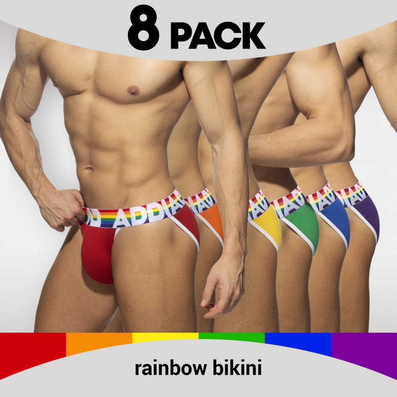 Rainbow sexy men's bikini triangle underwear head 8-piece set U convex three-dimensional cut rainbow jacquard belt