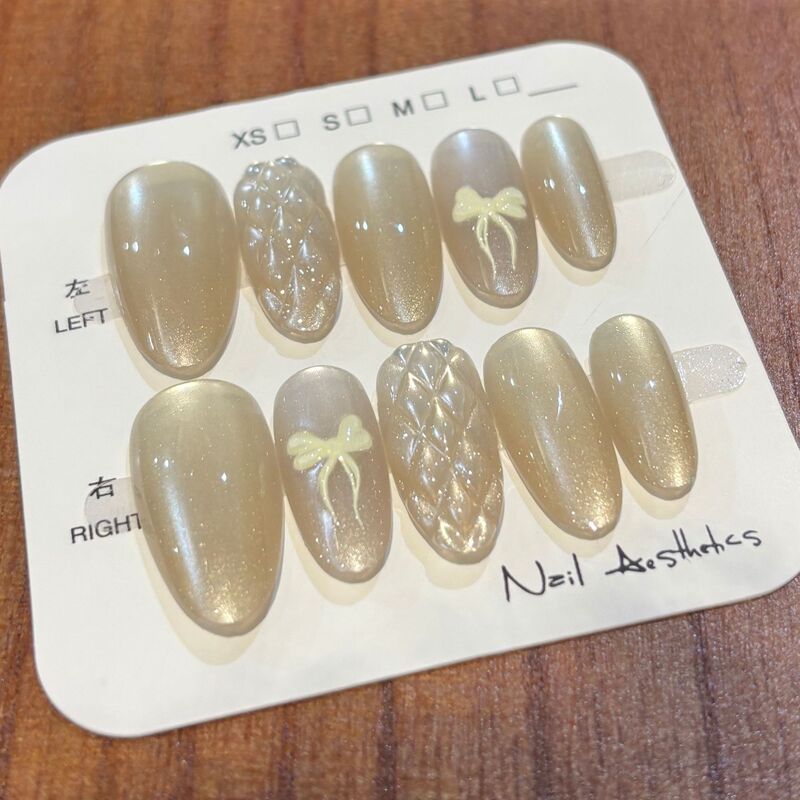 Handmade Almond-Shaped Cat-Eye Diamond Pattern Japanese Cross-Border Wholesale Nail Tips Fake Nails