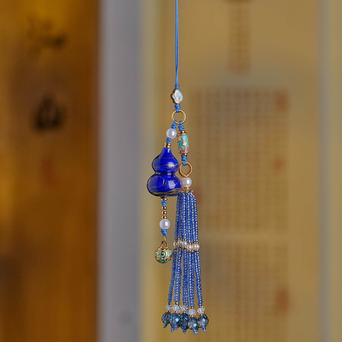 New Chinese-Style Lacquer Gourd Car Hanging Tassel Ornament Handmade Peace and Wealth Car Interior Decoration Ancient Style Bag Hanging