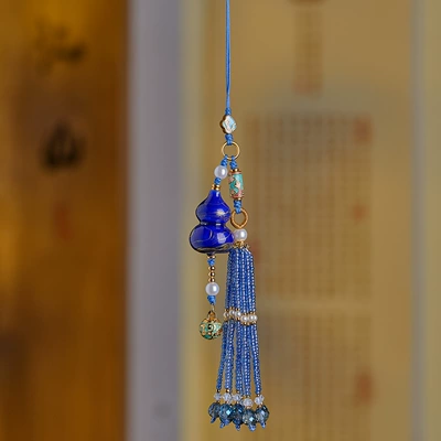 Car hanging – Style Bag Hanging - blue-lacquer-gourd-blue-bead-tassel-pendant
