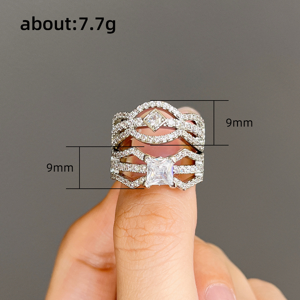 12g Weight 1 Set Fashion Geometric Copper Inlay Zircon Rings