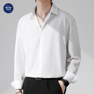 Men's Clothing | Ice Silk Long Sleeve Shirt Men's Trendy Casual Stylish Loose High-End Shirt