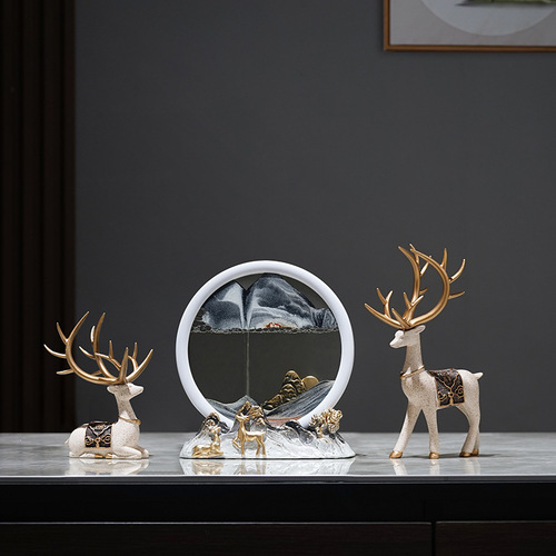 Flow Sand Painting Creative Hourglass New Chinese Style Light Luxury Shelf TV Stand Living Room Wine Cabinet Decorative Ornament Valentine's Day Gift