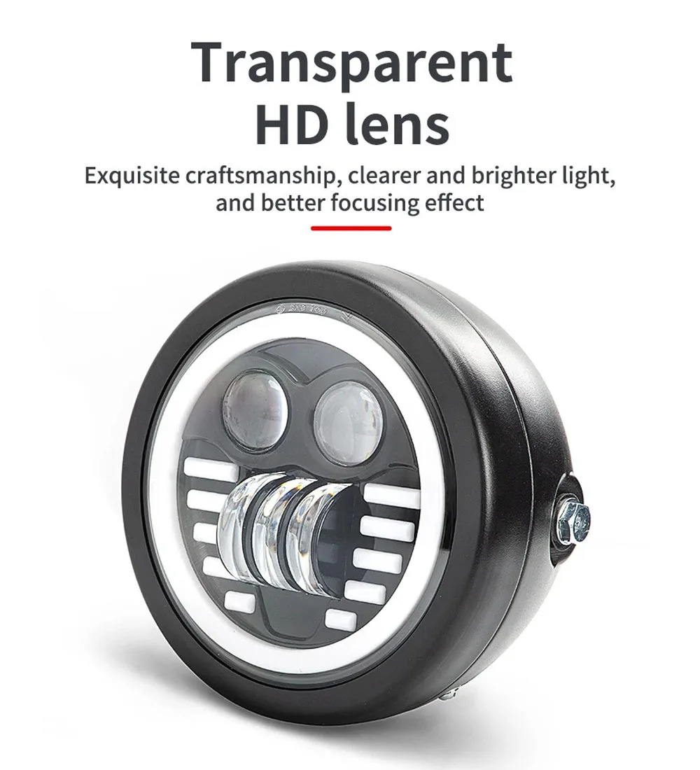 Motorcycle modification dual-headlight for foreign trade, off-road riding, 12V universal retro LED headlight with bracket