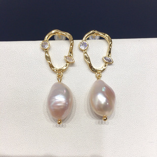 Seiko Cross-Border Popular Natural Freshwater Baroque Pearl Earrings Women's Palace Retro Style Pearl Earrings Wholesale
