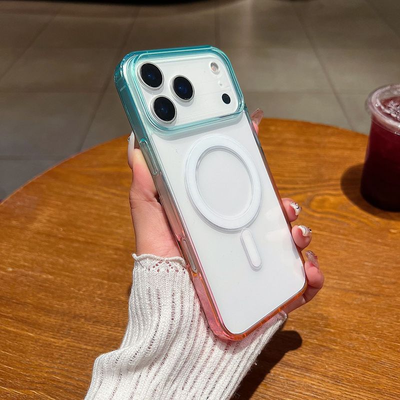 适用iPhone17Promax渐变磁吸手机壳15PRO苹果16透明撞色保护套11|undefined