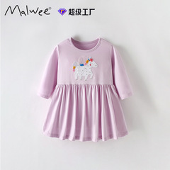 Malweeの女の子のスカートの秋冬の新型の欧米の子供服の丸首の長袖の洋風の女の子の王女のスカートのワンピース