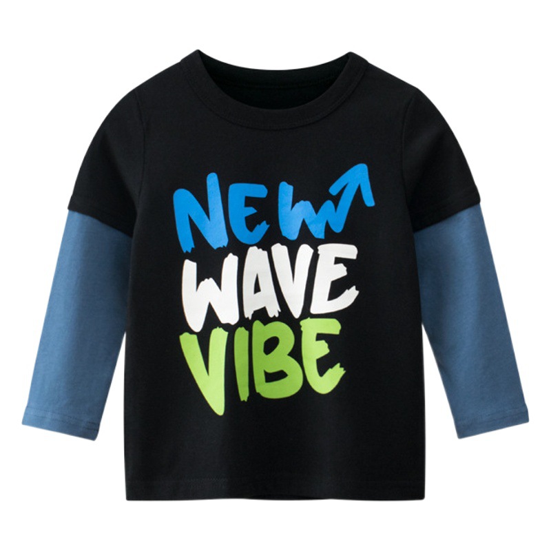 Nueva ropa infantil 2024 al por mayor, camiseta interior para niños, ropa de bebé, camiseta de manga larga para niños, diseño de dos piezas en una, al por mayor.