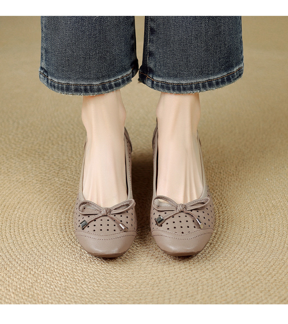 Giày sandal nữ hở mũi gót thấp 3,5 cm, thiết kế đục lỗ thoáng mát, phong cách đơn giản bốn mùa — màu trắng ngà chi tiết 8