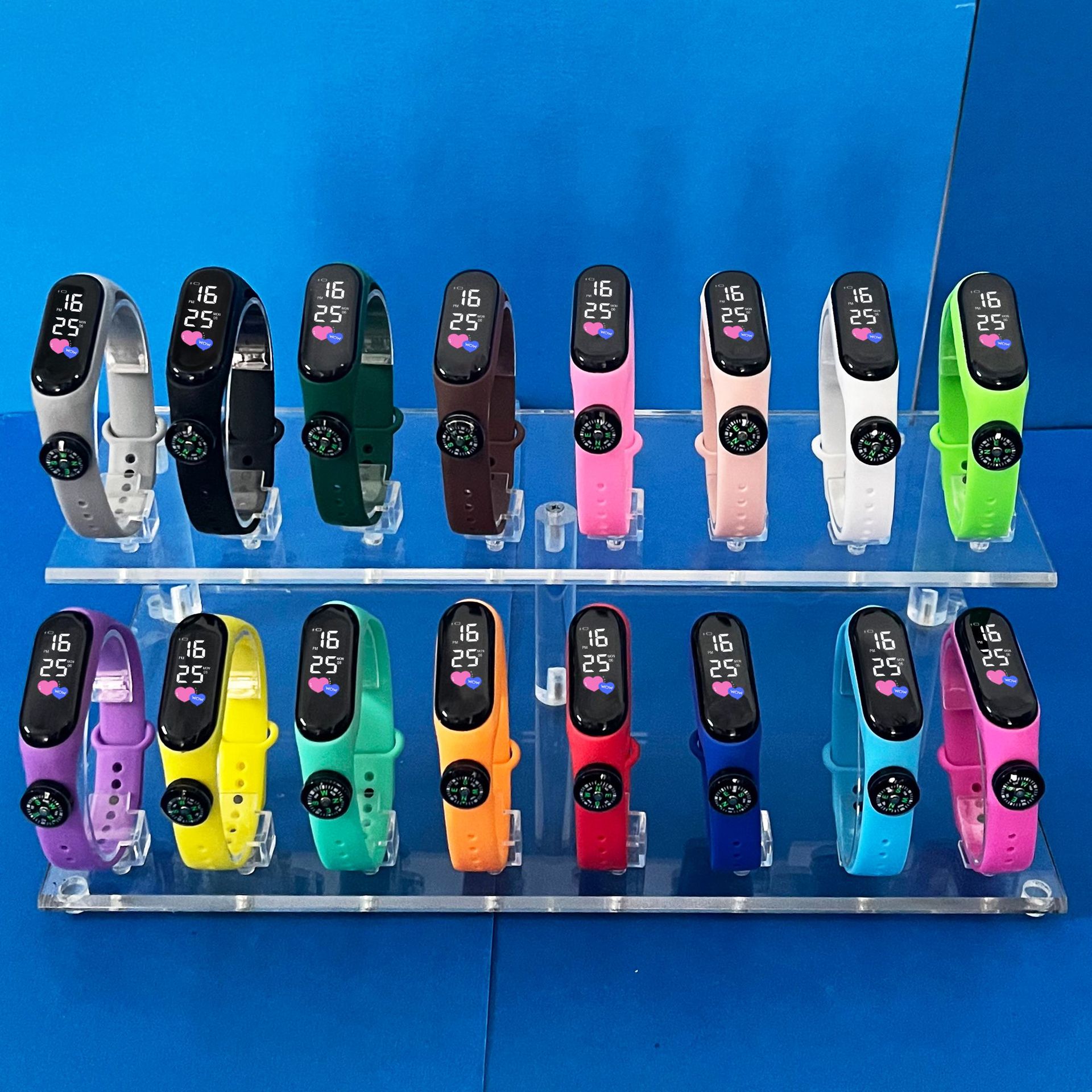 Spot New Led Double Heart Compass Watch for Men and Women, Primary and Secondary School Students, Sports Export Wholesale Gift Watch