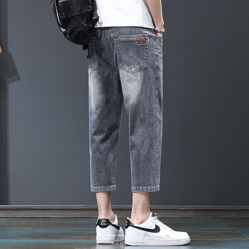 Men's Summer Thin Straight Loose Denim Shorts, 8-Point, 7-Point, Elastic Casual Light-Colored Shorts