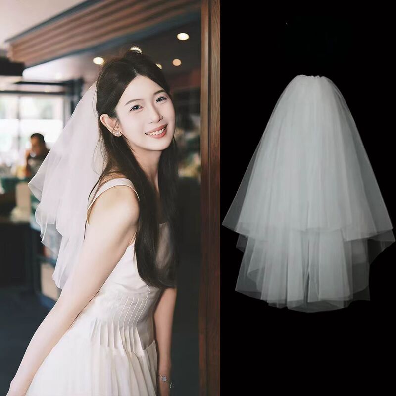 White Veil and Headpiece for Marriage Registration, Proposal, Photo Props, Bride's Wedding, Engagement, Registration, Main Wedding Dress, Short Puffy Style White Veil and Headpiece for Marriage Registration, Proposal, Photo Props, Bride's Wedding, Engagement, Registration, Main Wedding Dress, Short Puffy Style