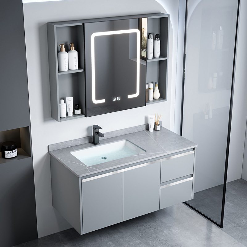 gabinete de baño de aluminio espacio integrado combinación de lavabo cerámico hotel lavabo gabinete lavabo espejo gabinete lavabo piscina