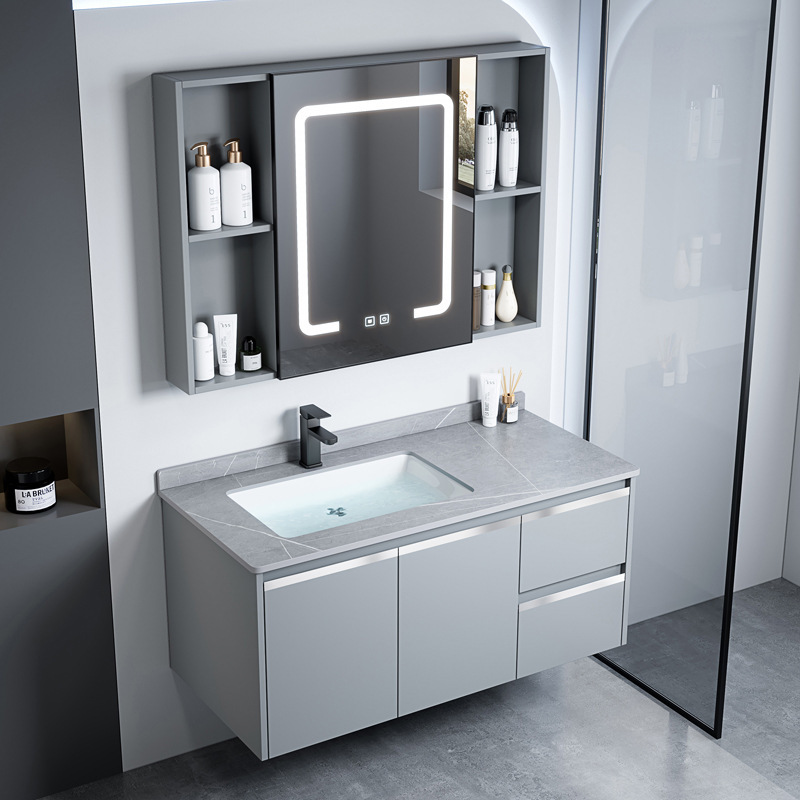 Space Aluminum Integrated Bathroom Cabinet Combination Ceramic Basin Hotel Bathroom Wash Washing Basin Cabinet Mirror Cabinet Wash Table Pool