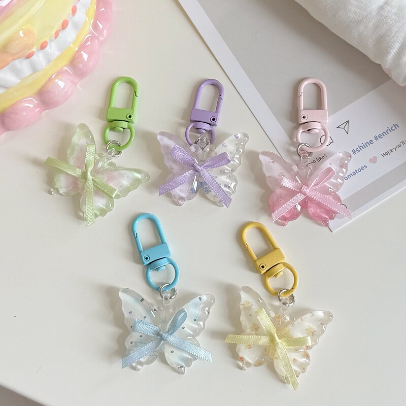 Colorful N22 Spring/Summer Transparent Fairy Butterfly Keychain Ins Fresh Style Girly Backpack Pendant Best Friend Gift