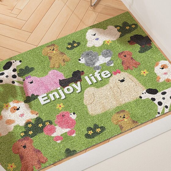 Silk Loop Floor Mat Cartoon Cat Entrance Doorway Rubbing Soil and Scraping Mud Foot Mat Dirt Resistant Household Easy-to-take-care Entrance Door Floor Mat