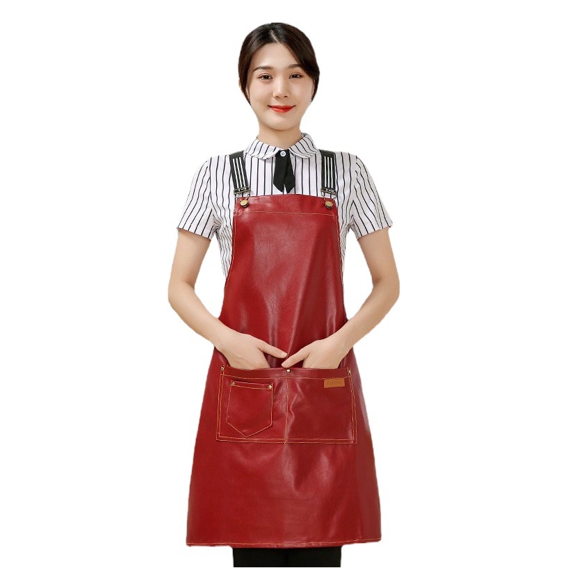 Comercio exterior pu cuero delantal lienzo logotipo personalizado hogar cocina lavado de coches acuático a prueba de aceite Denim delantal al por mayor personalizado